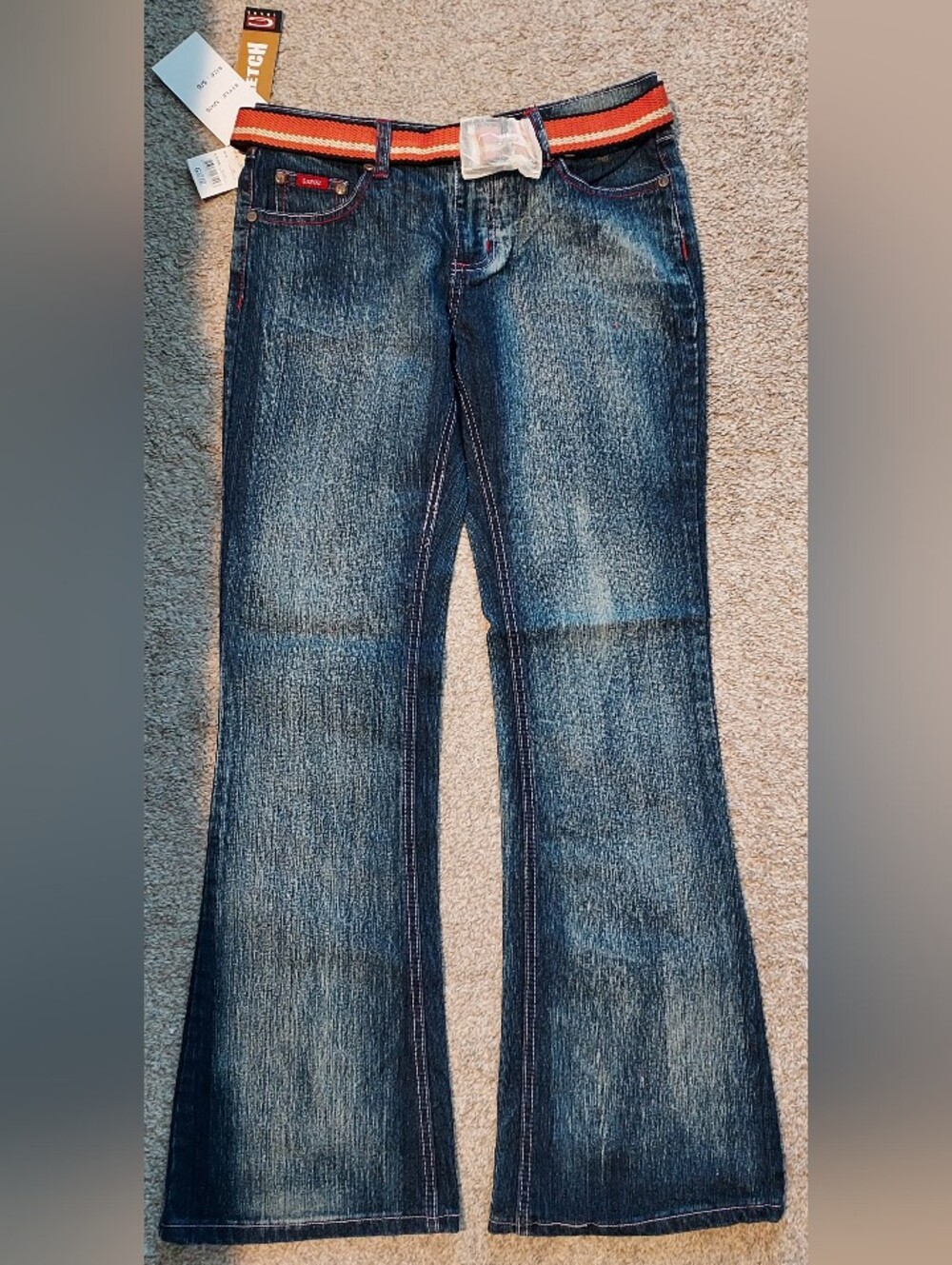 Gazoz Jeans Acid Wash Boot Cut Stretch Y2K Orange Belt Embroidery 5/6 New